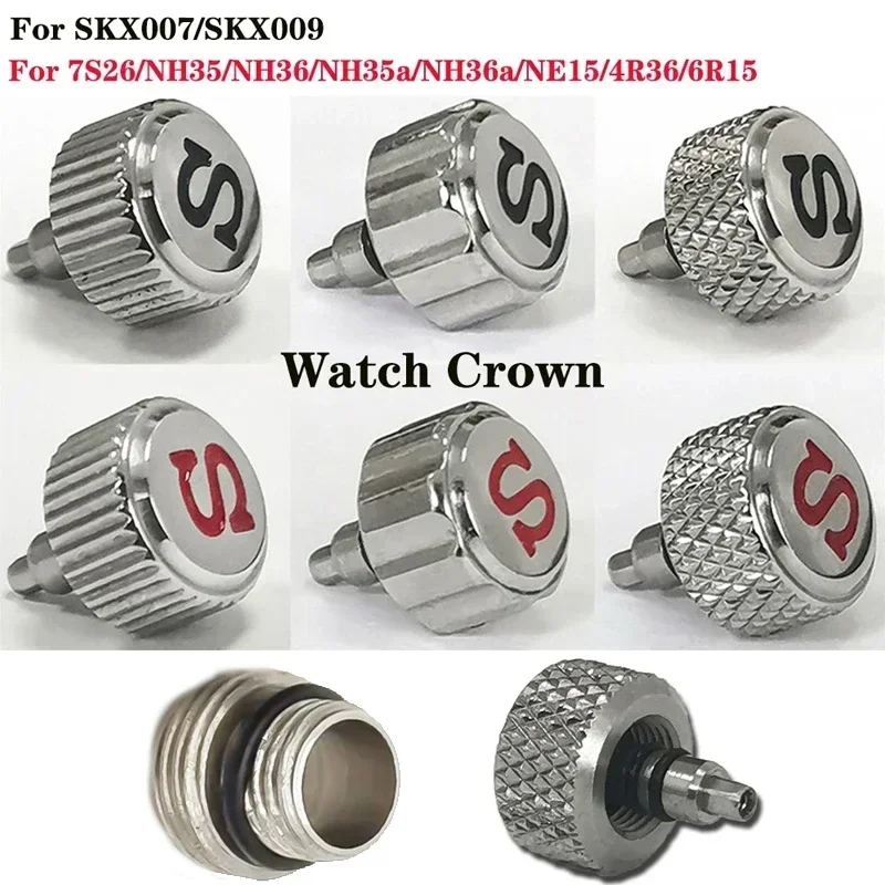 Stainless Steel Crown with Watch Stem Fit for NH35 NH36 NH34 4R35 4R36 7S26 SKX007 SKX009 Watch Modified Part Replacement Handle