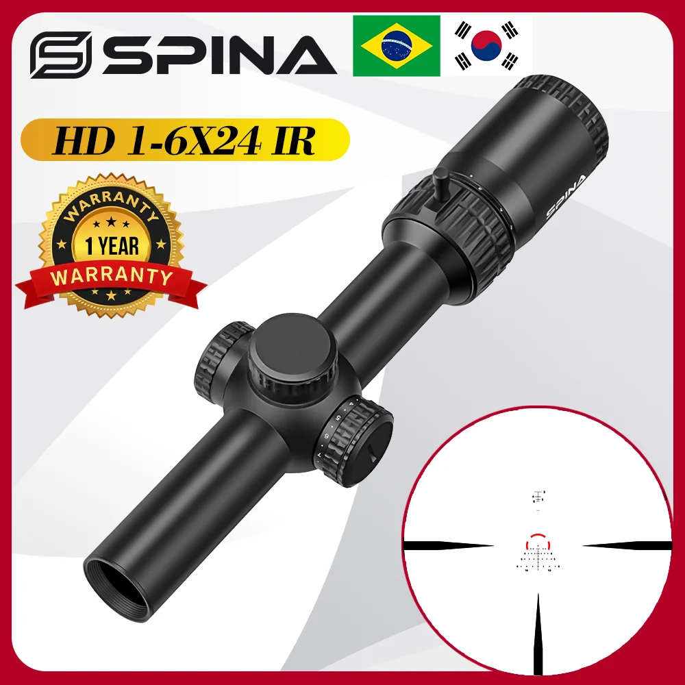 

SPINA Optics 1-6x24IR Red Llluminant Compact Sight 30mm Tube Diameter Tactical Hunting Riflescope Fit.308.556 AR15