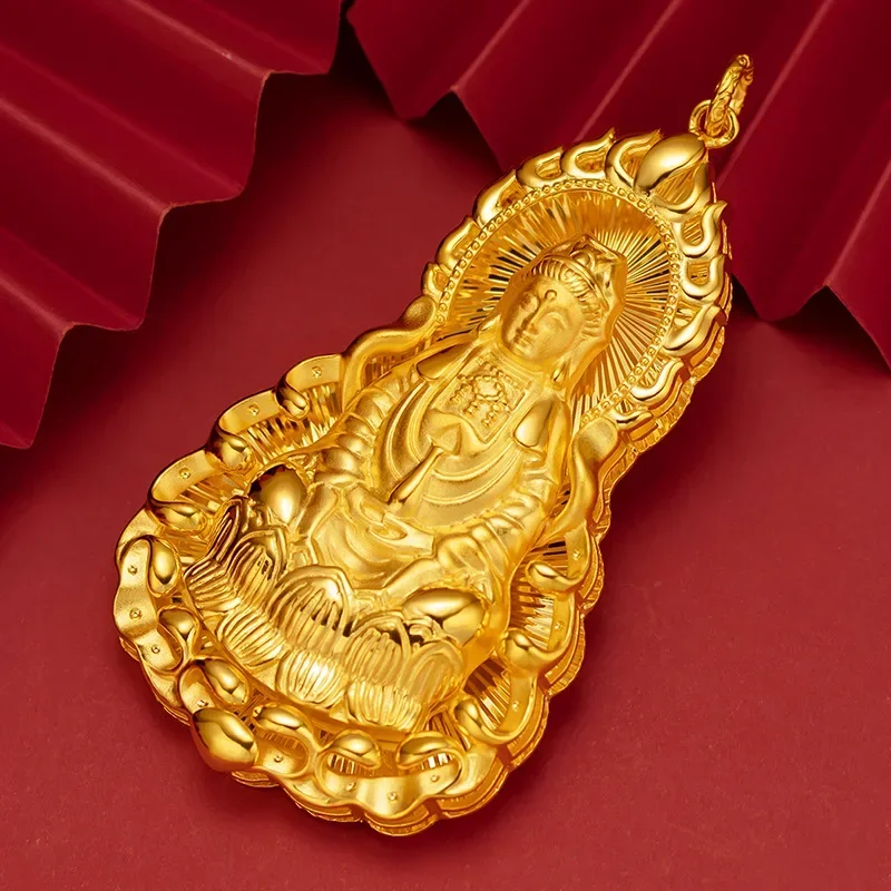 9999 Real Gold 24K Yellow Gold High-end Ping An Oversized Guanyin Tag Is Domineering and Heroic