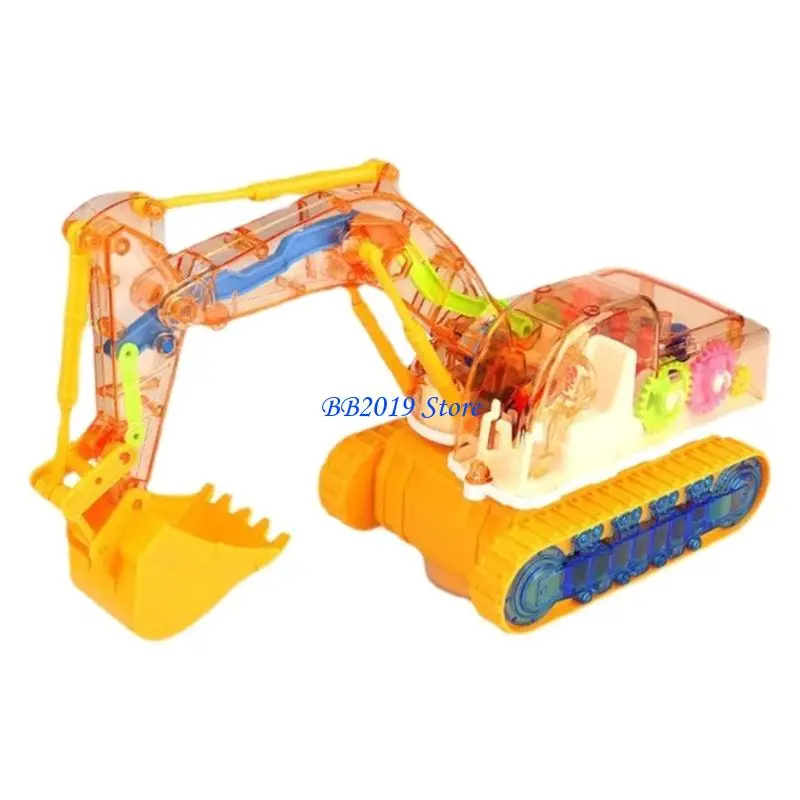 Q0KB Illuminated LED Musical Excavator Vehicle Toy Educational Digging Machine Toy with Sound Effect Flexible Arm For Kids