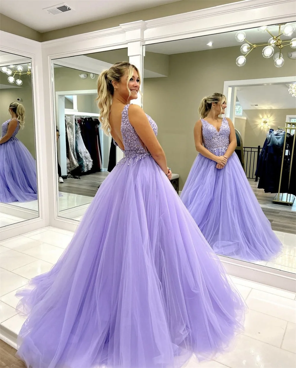 Annie Lavender Purple Prom Dresses Lace Appliqué Dress 2024 Vestidos De Fiesta A-shaped Corset Princess Graduation Party Dresses