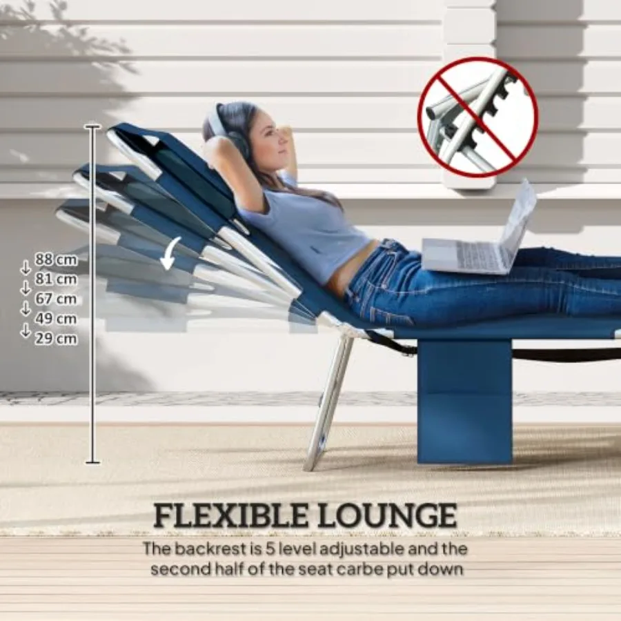 Outdoor chaise lounge chair set of 2, aluminum frame with beige all-weather wicker, ergonomic design with face arm hole for rel - view 4