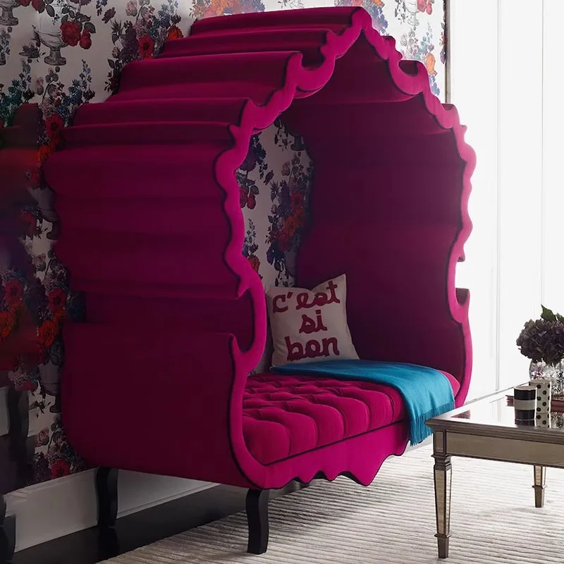 Special-shaped soft bag double princess sofa, peacock blue flannel couple sofa, studio design hotel sofa