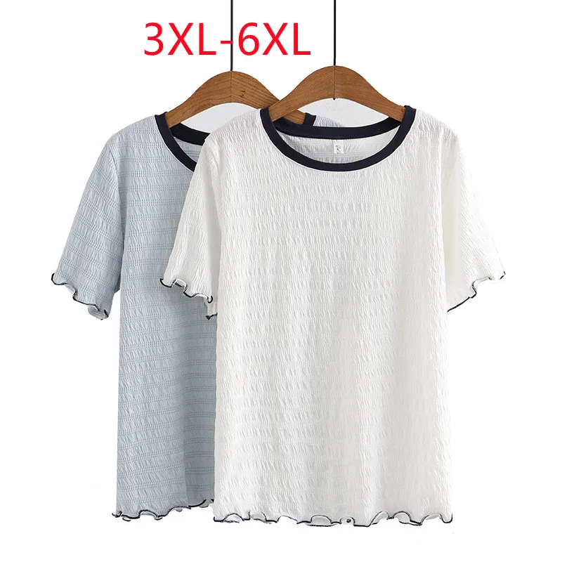 

New 2023 Ladies Spring Summer Plus Size Tops For Women Large Size Short Sleeve O-neck White T-shirt 3XL 4XL 5XL 6XL