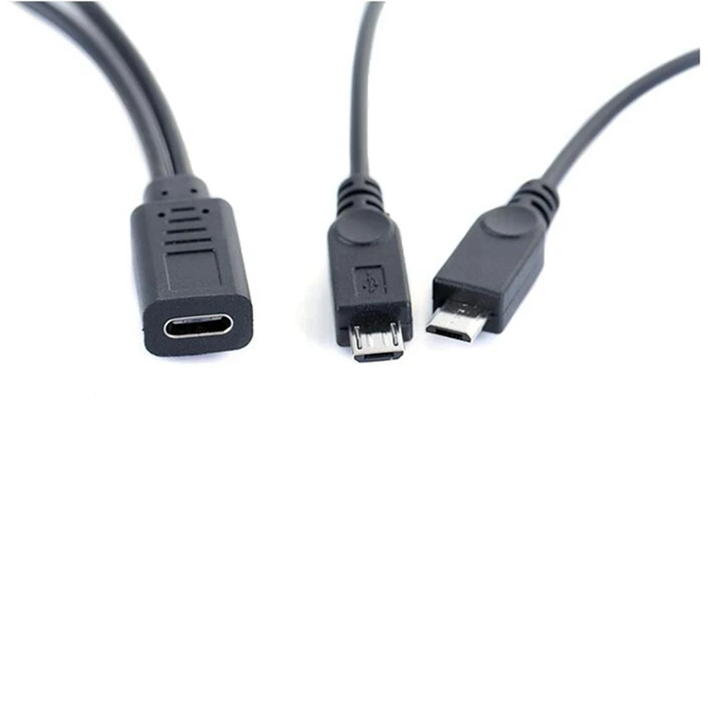 USB 2.0 splitter 1 female 2 male data charging extension C, USB-C Y cable USB Type-C female connector to dual Micro USB male