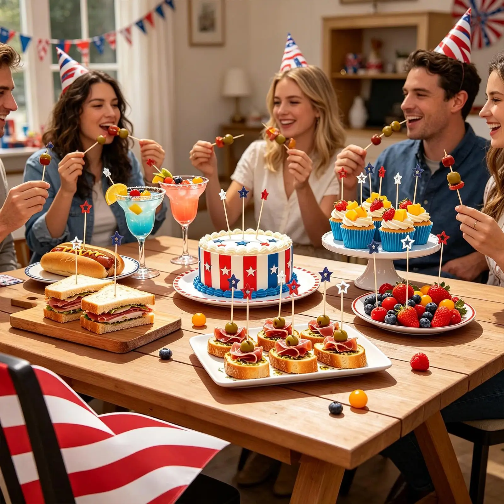 4th Of July Cocktail Picks 100 Pieces Red White Blue Skewers Decorative Patriotic Toothpicks For Independence Memorial Day