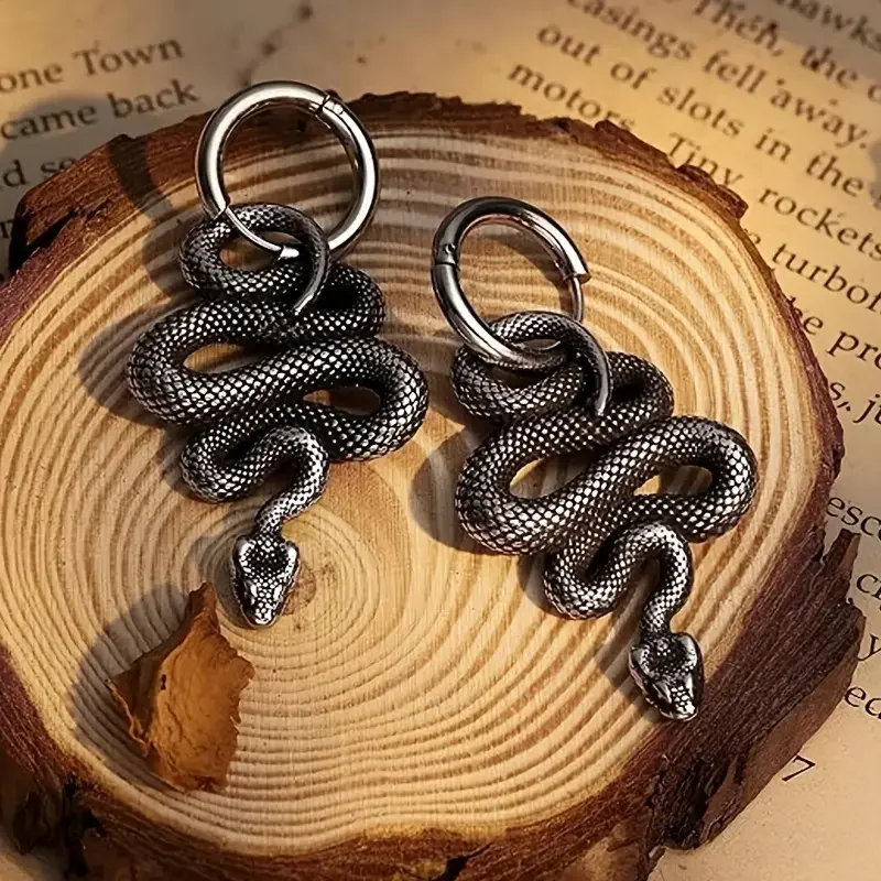 Gothic Snake Stud Earrings for Women, Black Dark Halloween Jewelry, Punk Rock Statement Earrings