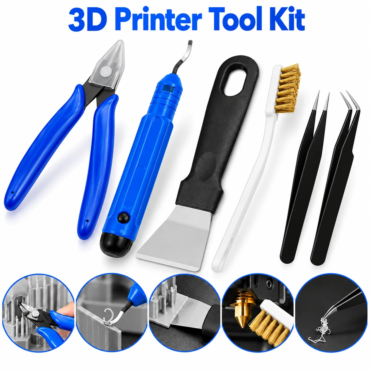 3D-Druckwerkzeuge, verschiedene Werkzeugtypen, Scheren, Reinigungsnadeln, Pinzetten, Zangen, Entgratungssätze, universelle 3D-Druckwerkzeuge