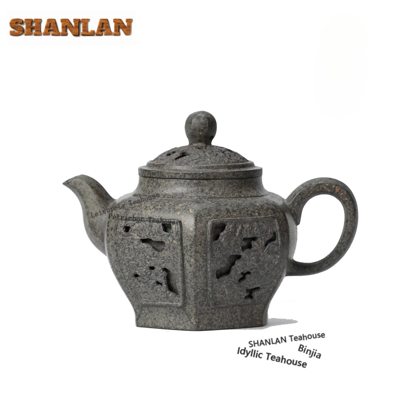 

450ml High-end Yixing Purple Clay Teapots Handmade Hollow Out Pot Hexagonal Raw Ore Mud Kettle Zisha Tea Set Tea Items Craft