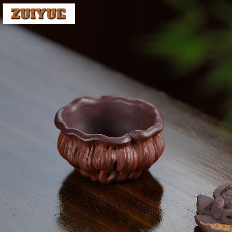 75ml Chinese Yixing Purple Clay Cup Handmade Relief Carving Lotus Seed Teacup Zisha Tea Bowl Master Cup Meditation Cup Tea Set