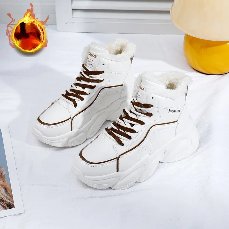 

fashion Winter Women Ankle Boots Warm PU Plush Winter Woman Shoes Sneakers Flats Lace Up Ladies Shoes Women Short Snow Boots