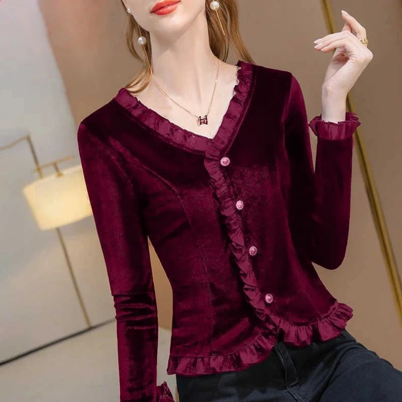

Vintage Lace Patchwork Long Sleeve Blouse Long Sleeve Solid All-match Elegant Shirts Women Clothing Spring Autumn Fashion Office