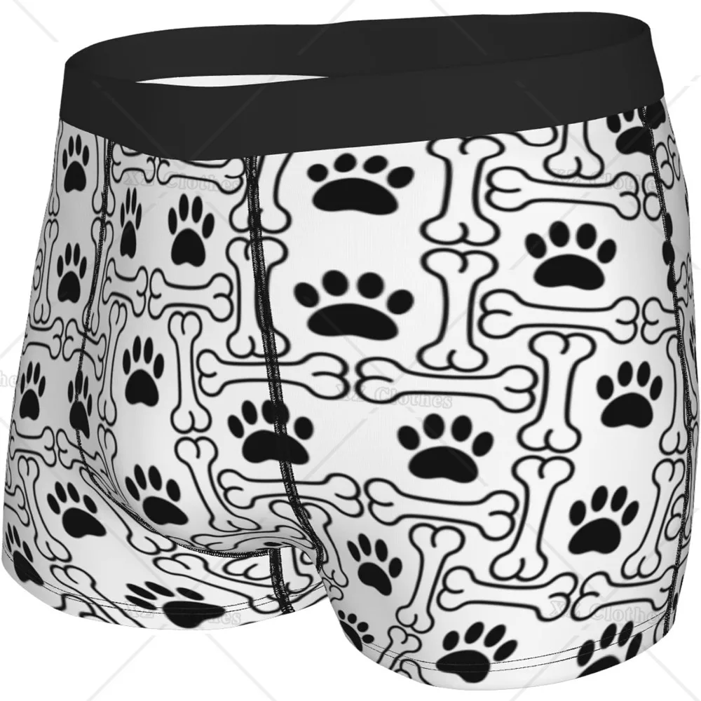 Cat/dog Paw Black White Men's Funny Underwear Boxer Briefs Slight Elasticity Male Shorts, Novelty Stylish Gift for Men Boys