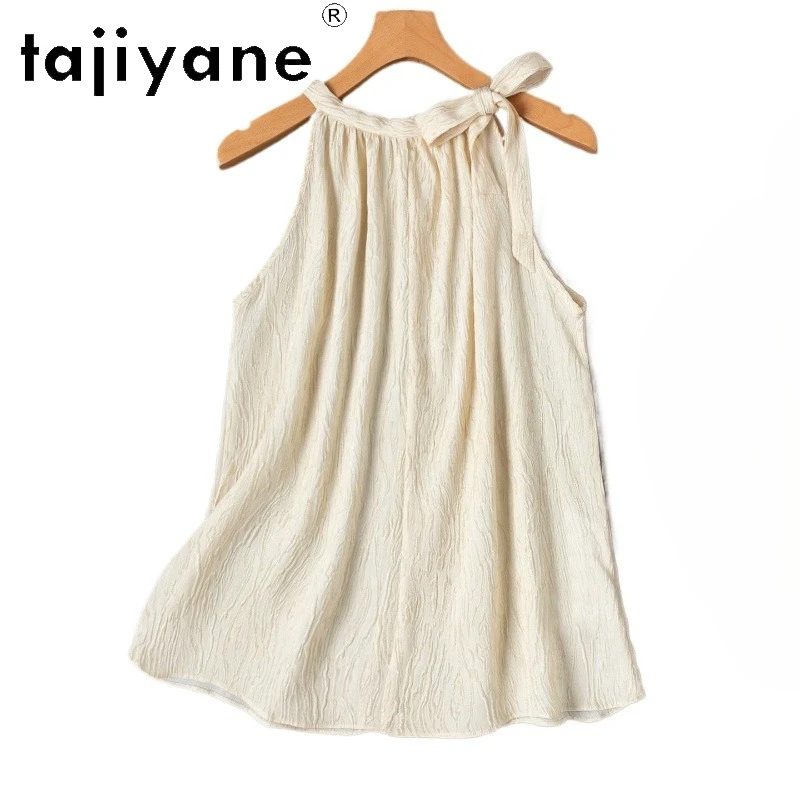 

TAJIYANE Women Silk Camisole 93% Mulberry Silk Halter Tie Camisoles Woman Summer Beige Tank Tops Ladies Clothes 2026 топ женский