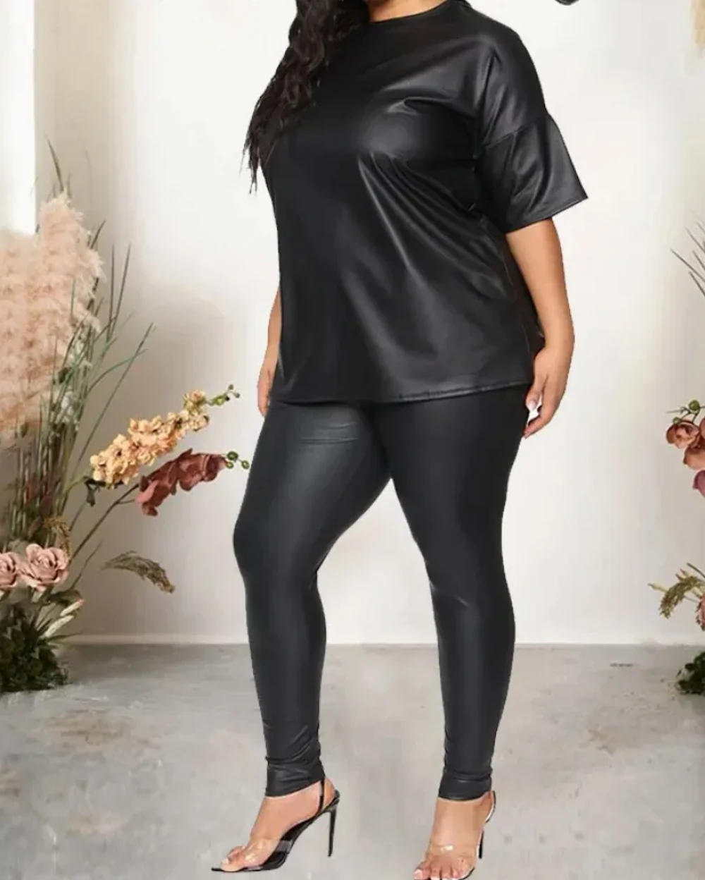 Frühlings-Leggings aus Kunstleder in Übergröße, super dehnbar, Spandex-Kleidung, PU-Lederhose, Bauchkontrolle