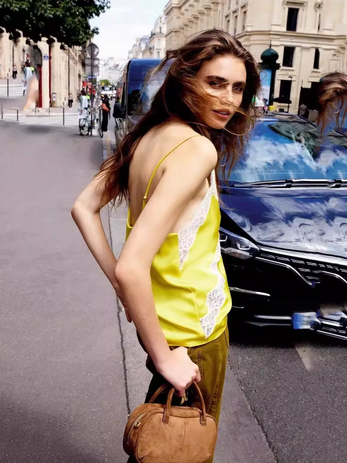 

Ele Lace Trim Top Women's Faion Innerwear Sle Luxury Light Autumn New Arrival Silk Material round Ne Svel