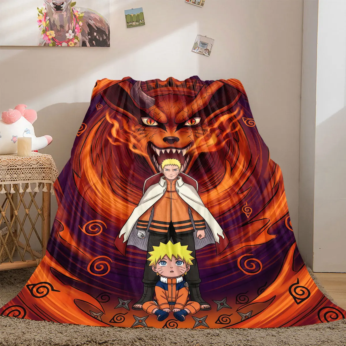 Naruto Vibrant Flanelldecke, Anime-Druckdesign für Bett und Stuhl, bequeme Heimtextilien, für Reisen_LIAN
