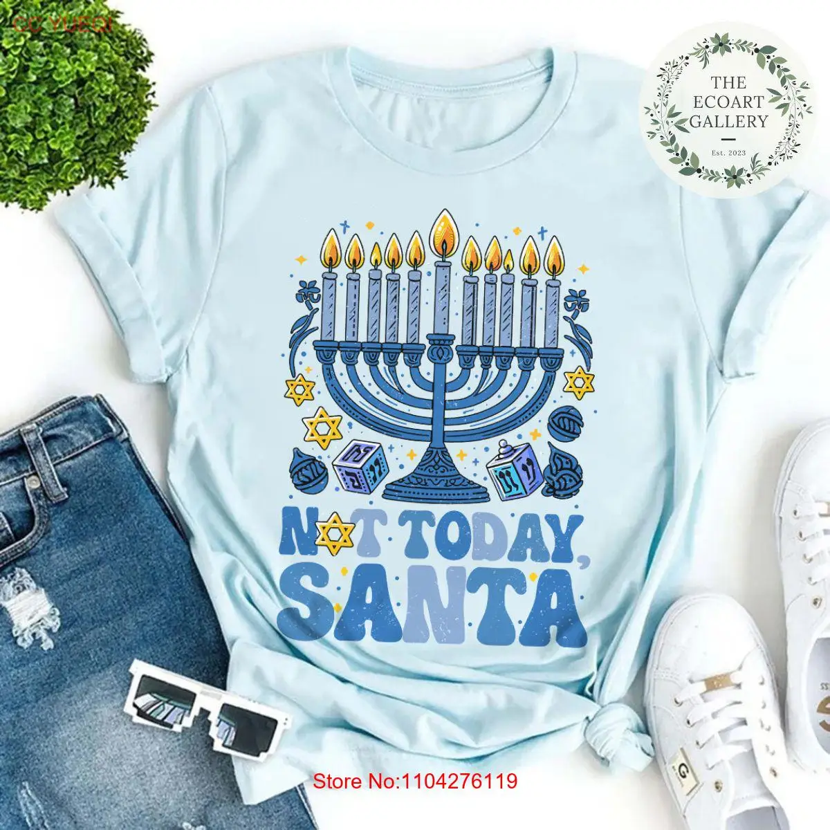 Not Today Santa Hanukkah T Shirt Menorah SweaT Jewish Holiday Humor Sweater s Chanukah Crewneck long or short sleeves