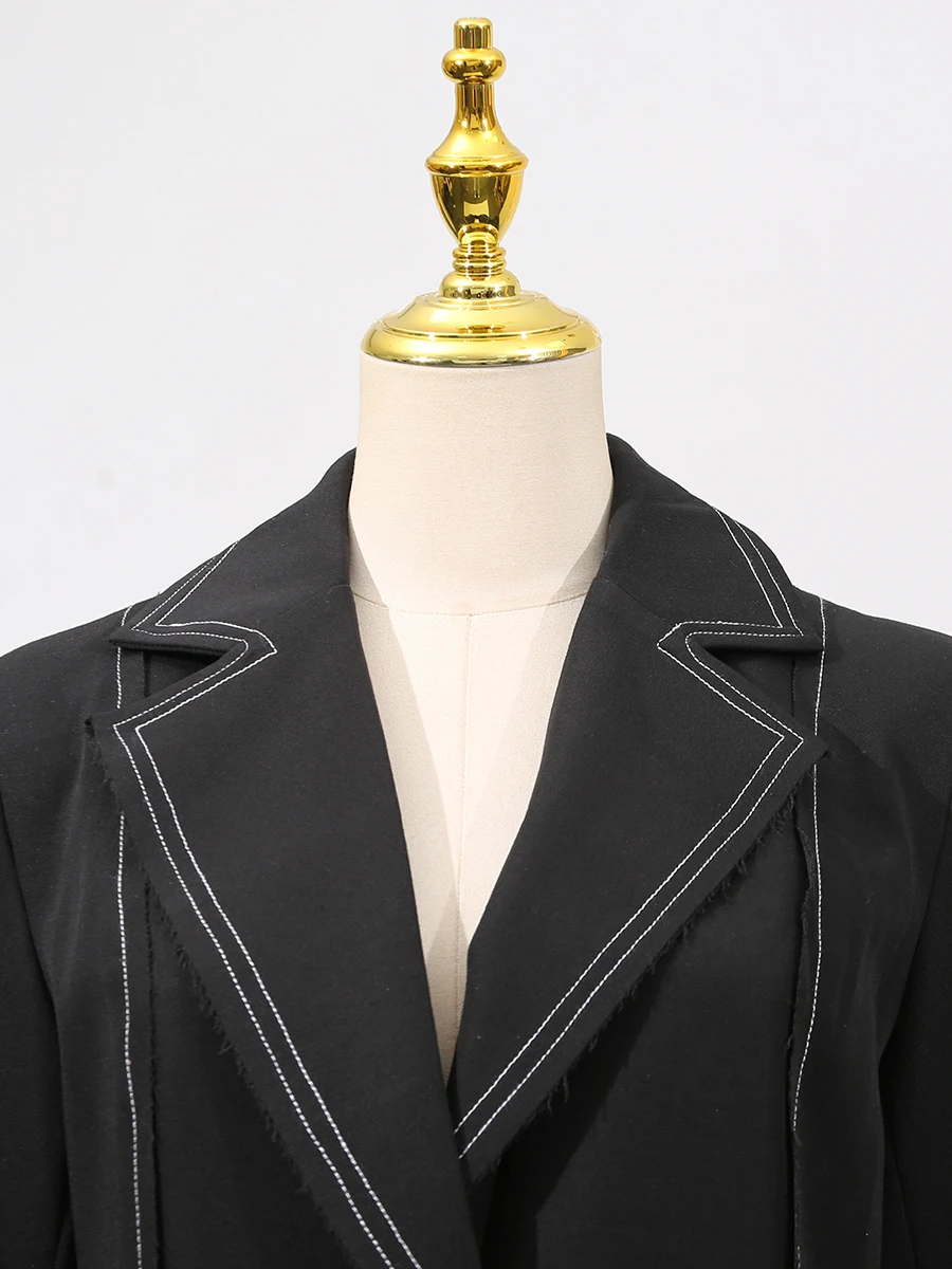 VGH Office Fashion Spring Trench for Women Laple Long Sleeve Patchwork Button Temperament Maxi Length Coat Female Style Clothing