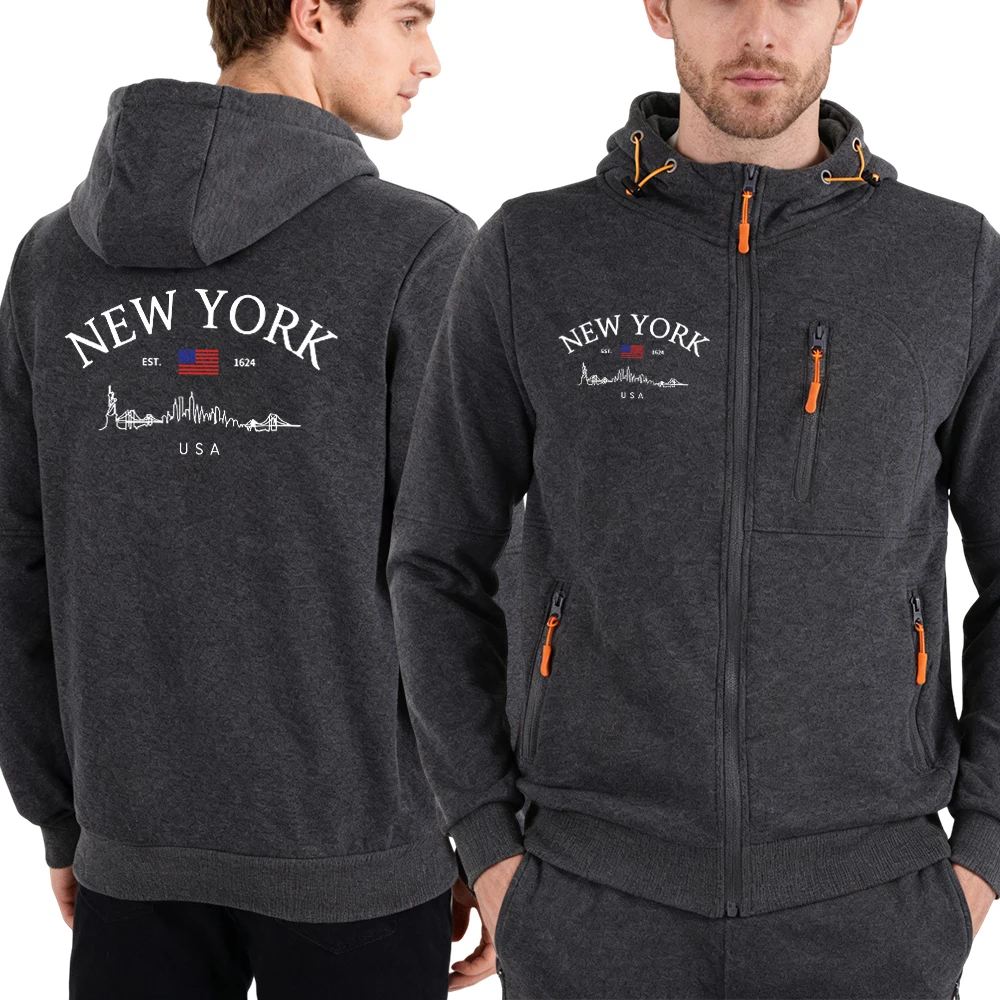 

New York Usa Simple Design Men Zipper Hoodie Fashion Loose Hoody Comfortablr Casual Sportswear Autumn Fleece Male Clothing