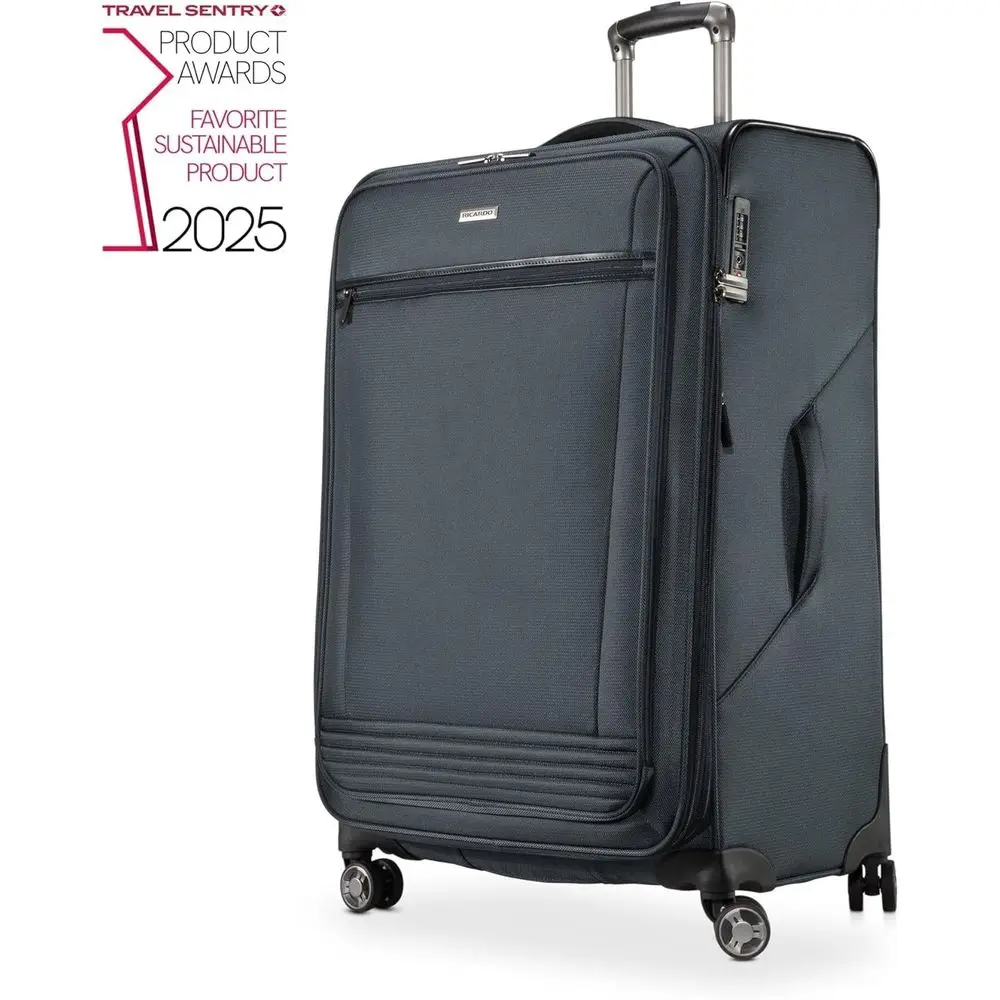 مجموعة أمتعة PET معاد تدويرها صديقة للبيئة، خفيفة الوزن، قابلة للتوسيع، عجلات دوارة مزدوجة، أزرق عاصفة، 20 و28 #2