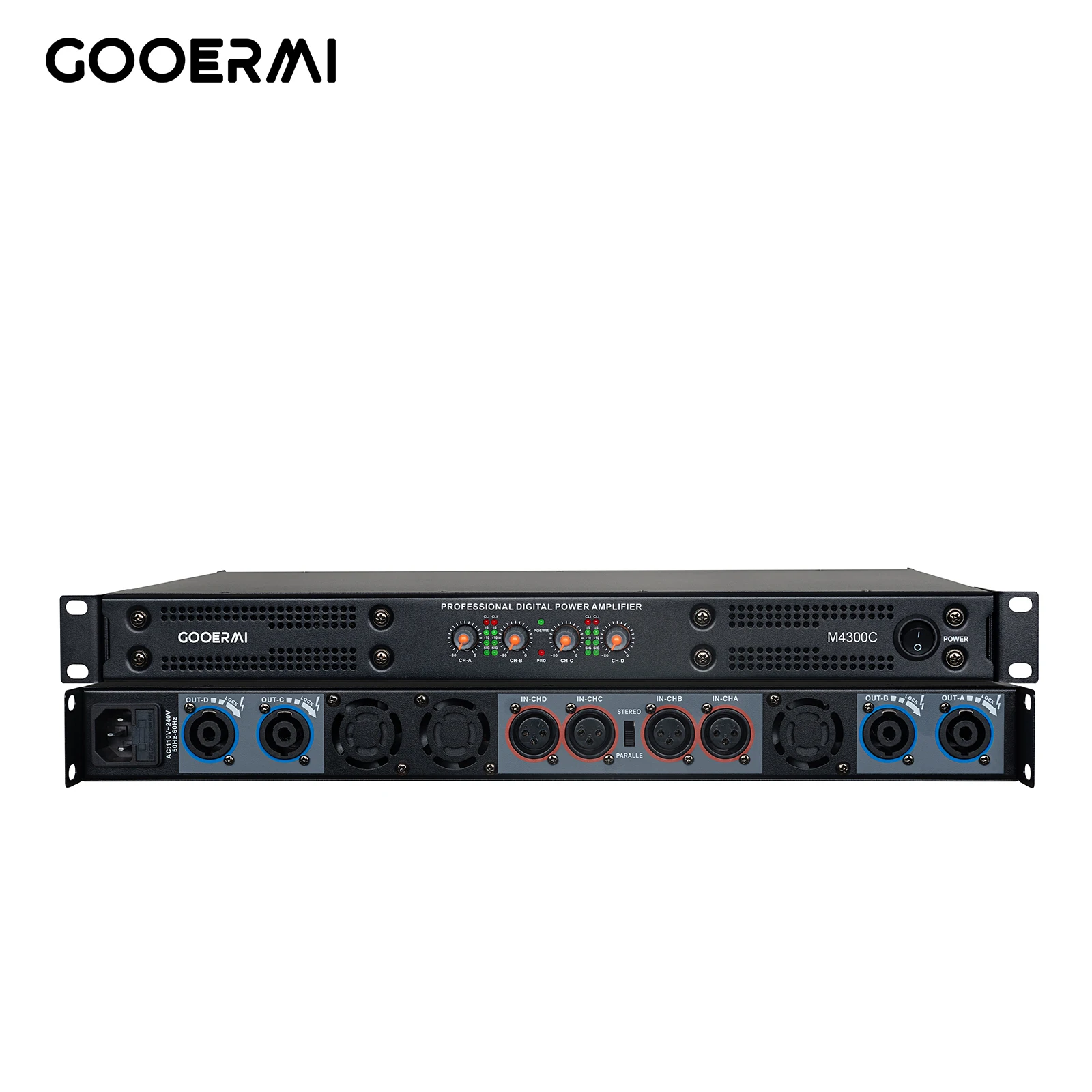 GOOERMI M4300 1U 4 Channel Digital Power Amplifier 4x600W Professional Audio Amplifier 8Ω/4Ω Class D Amp for Stage KTV PA System
