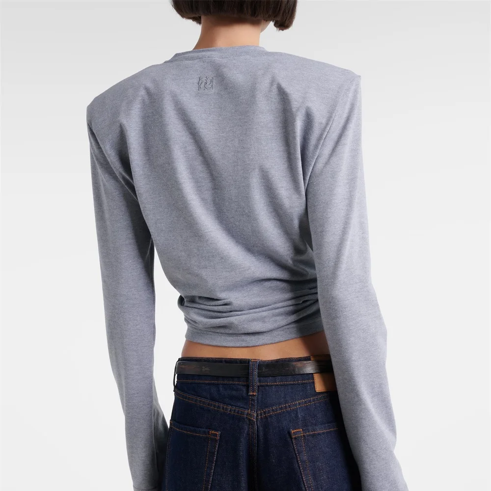 Summer 2026 Women's Long-Sleeve Top – Pure Cotton, Cable-Knit, Stretchy Corset-Style Pullover Y2K/Trendy/Versatile bra