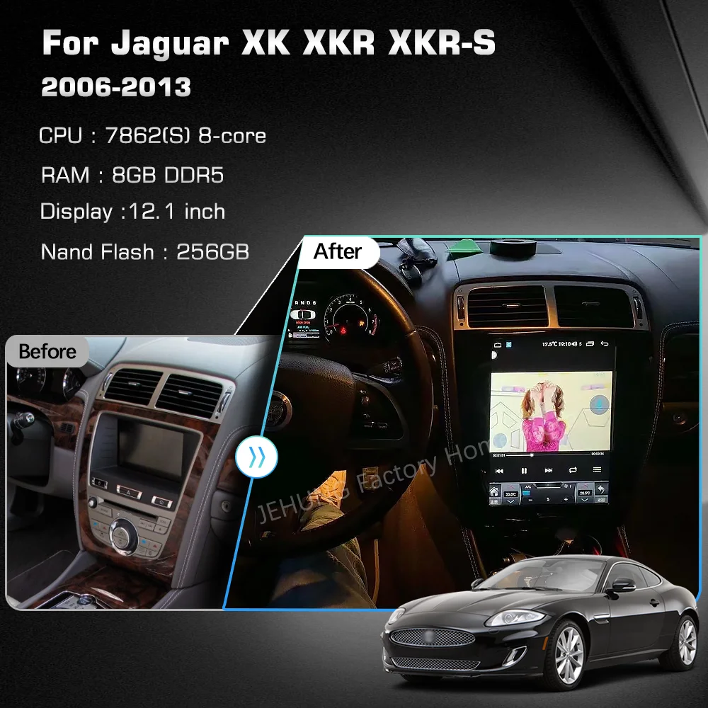 JEHUNG 12.1 inch Android 12 For Jaguar XK XKR XKR-S 2006-2013 Car Multimedia Player CarPlay GPS Radio 5G Navigation 8-core 256GB