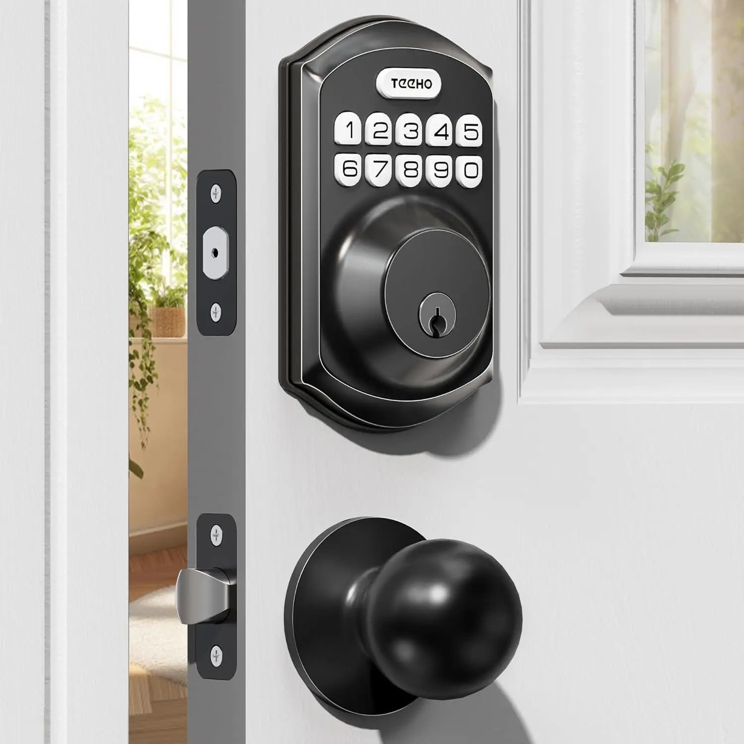 

Keyless Entry Door Lock with Handle, Electronic Keypad Deadbolt, Auto-Locking, Easy Install for Home & Rental
