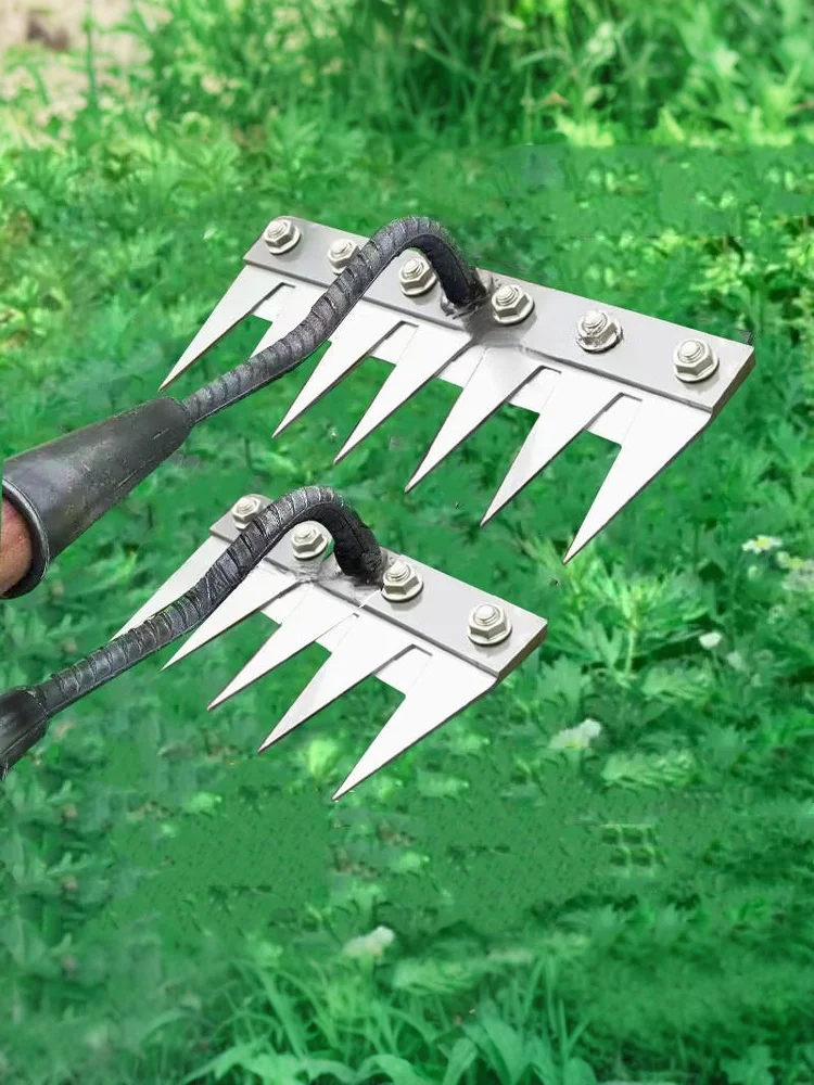 Steel Garden Weeding Rake Multi-use Agricultural Straw Hoe 5/6 Teeth Agricultural Rake Soil Loosening Weeding Tool Manganese - view 6
