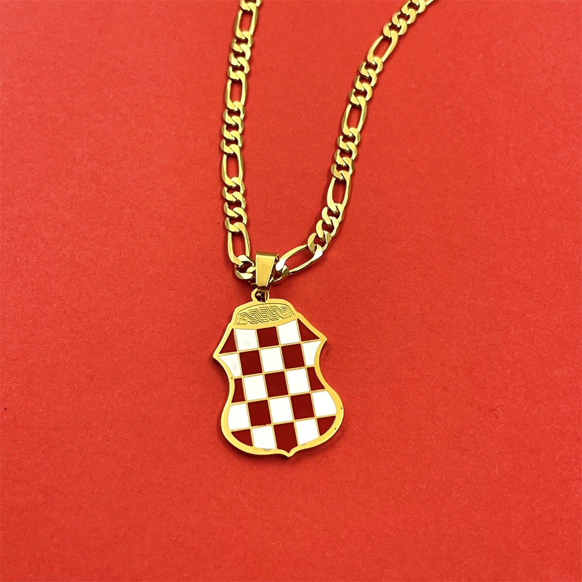 Croatian national emblem checkerboard necklace, European and American unisex hip-hop Cuban chain, personalized fan collarbone ch