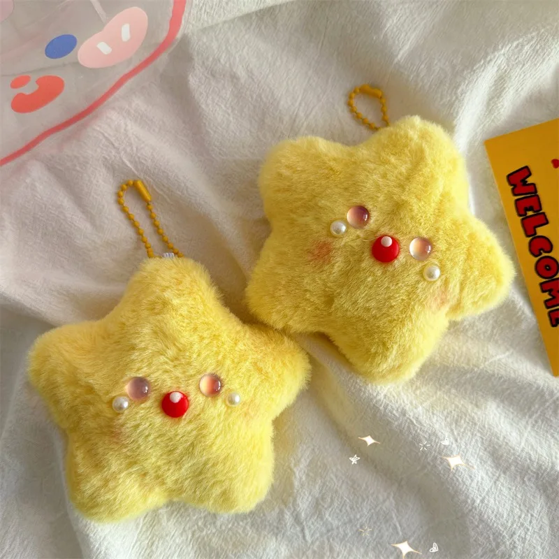 Mini Star Keychain Plush Dolls Soft Squeeze Plush Keychain Cartoon Versatile Squeak Star Pendant Plush Keyring Backpack Decor