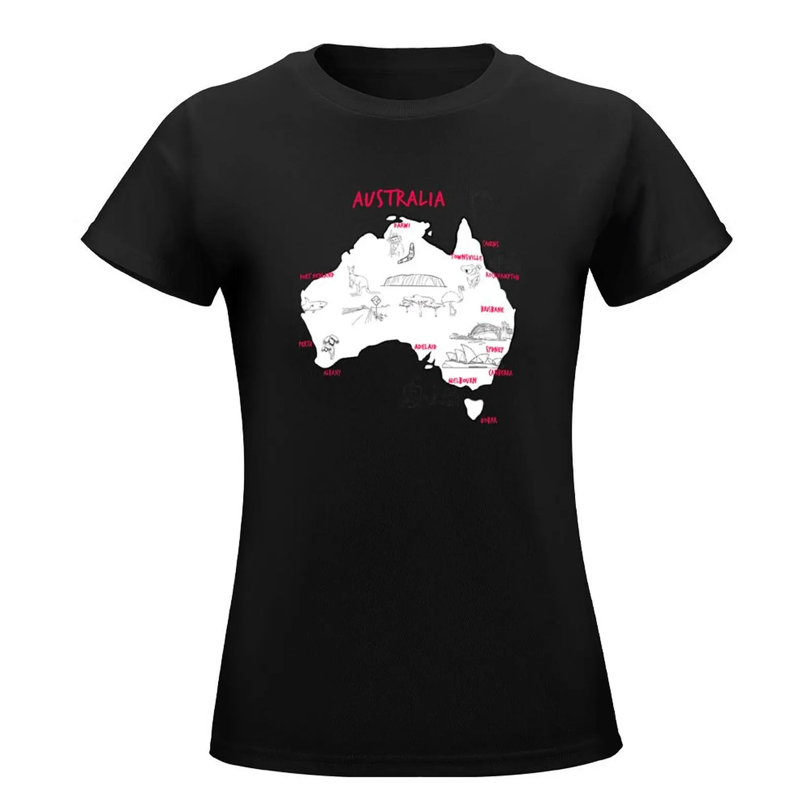 Map of Australian continent with hand drawn places, elements and cities. Australia Map T-Shirt funny clothes for Women