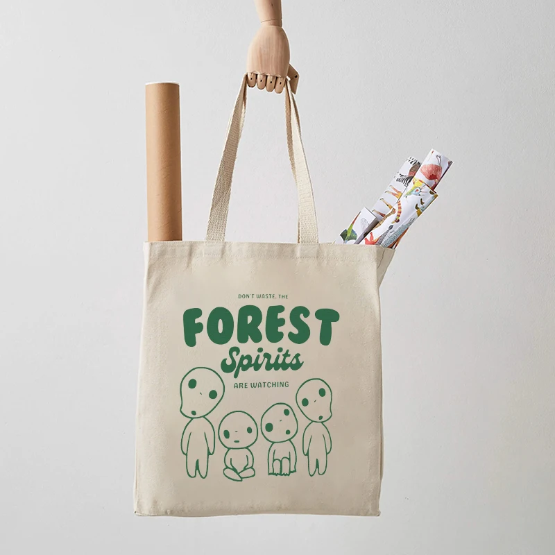 Kawaii Forest Spirits Tote Bag Daily Commute Canvas Shoulder Bags Gift for Pretty Girl Large Capacity Travel Shopping Organizer