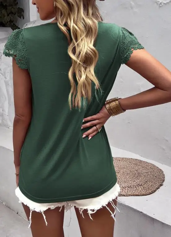 المرأة أفضل 2026 الربيع/الصيف الخامس الرقبة محبوك قميص نمط قصيرة الأكمام قميص بسيط التنقل الرجعية تي شيرت غير رسمي