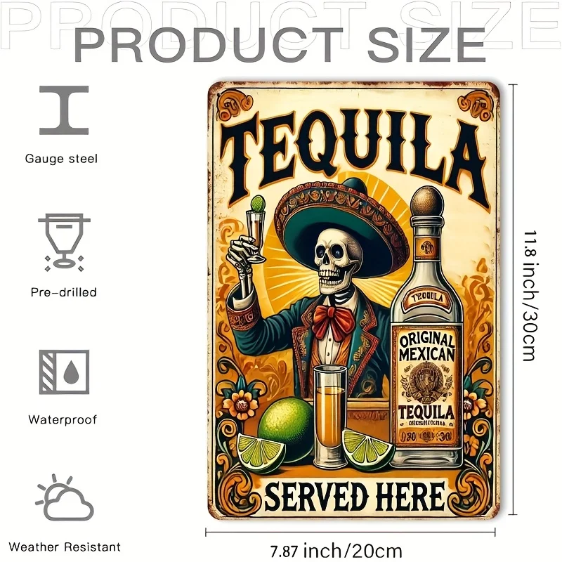 1pc 8X12Inch Vintage Tin Sign TEQUILA Wall Art, Vintage Retro Signs for Bar, Metal Sign La Cantina, Letrero De for bar Signs Dec