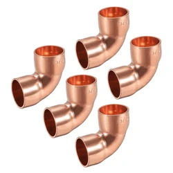 Uxcell 6.35mm-25.4mm ID Copper Welding Pipe Fitting 90 Degree Equal Elbow Double Socket Connector for Air Conditioning