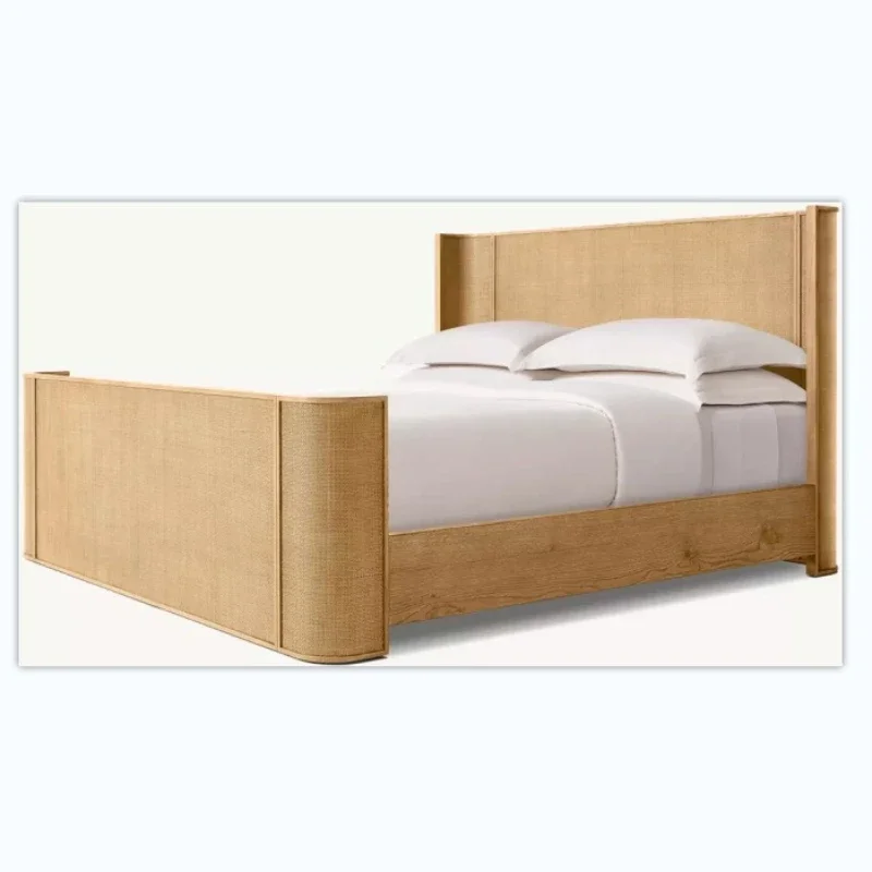 American rural retro oak double bed, simple modern master bedroom 1.8 double bed French  princess bed
