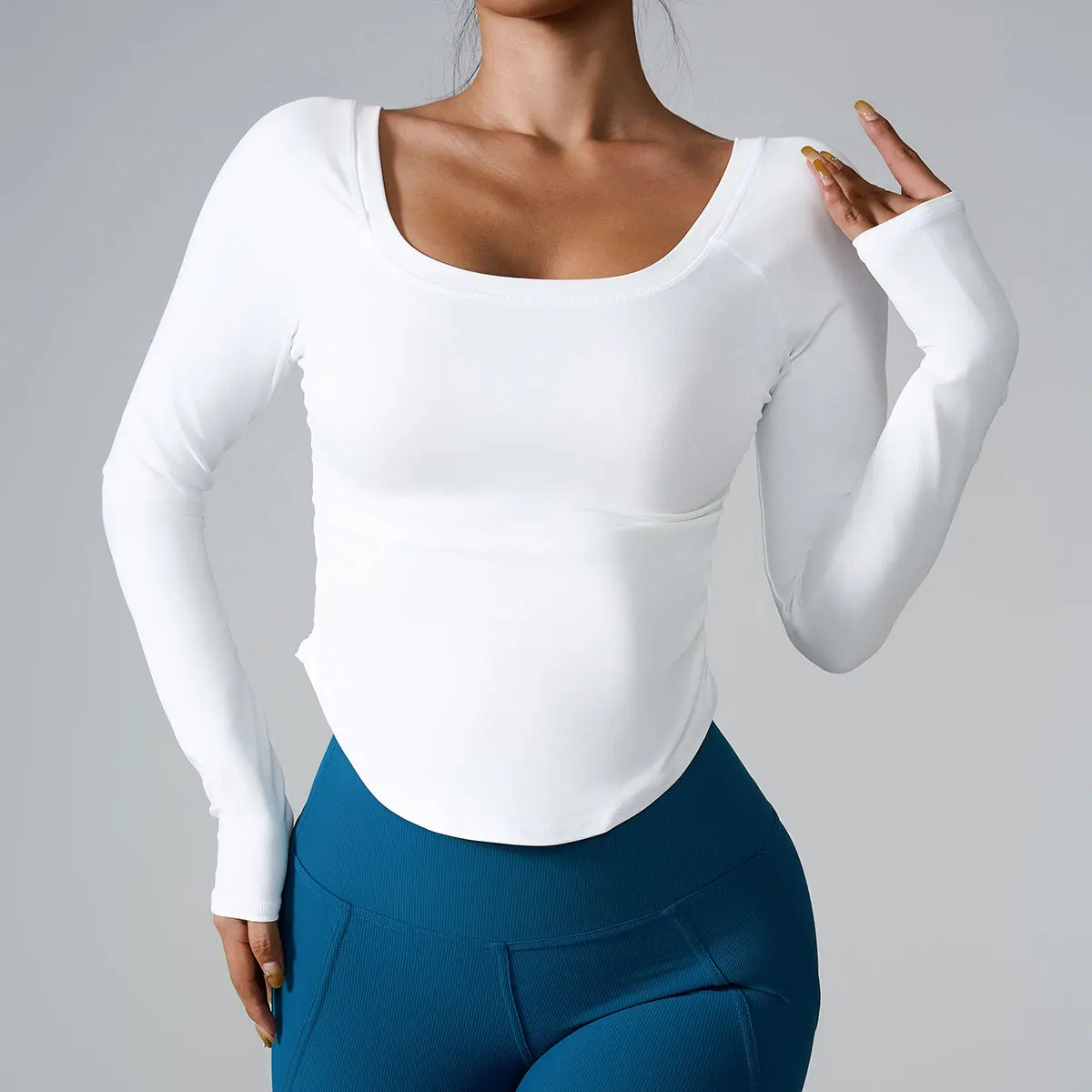 Yoga T-shirts Women Solid Sports Top Long Sleeve Gym Clothes Workout Running Shirts Quick Dry Fitness High Elastic Sports Top