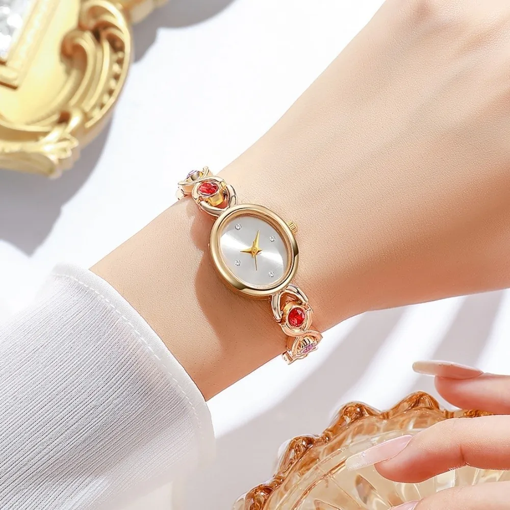 Fashion Light Luxury Women's Bracelet Watch Retro Elegant Oval Watch Versatile Temperament French Ladies Watch Lady