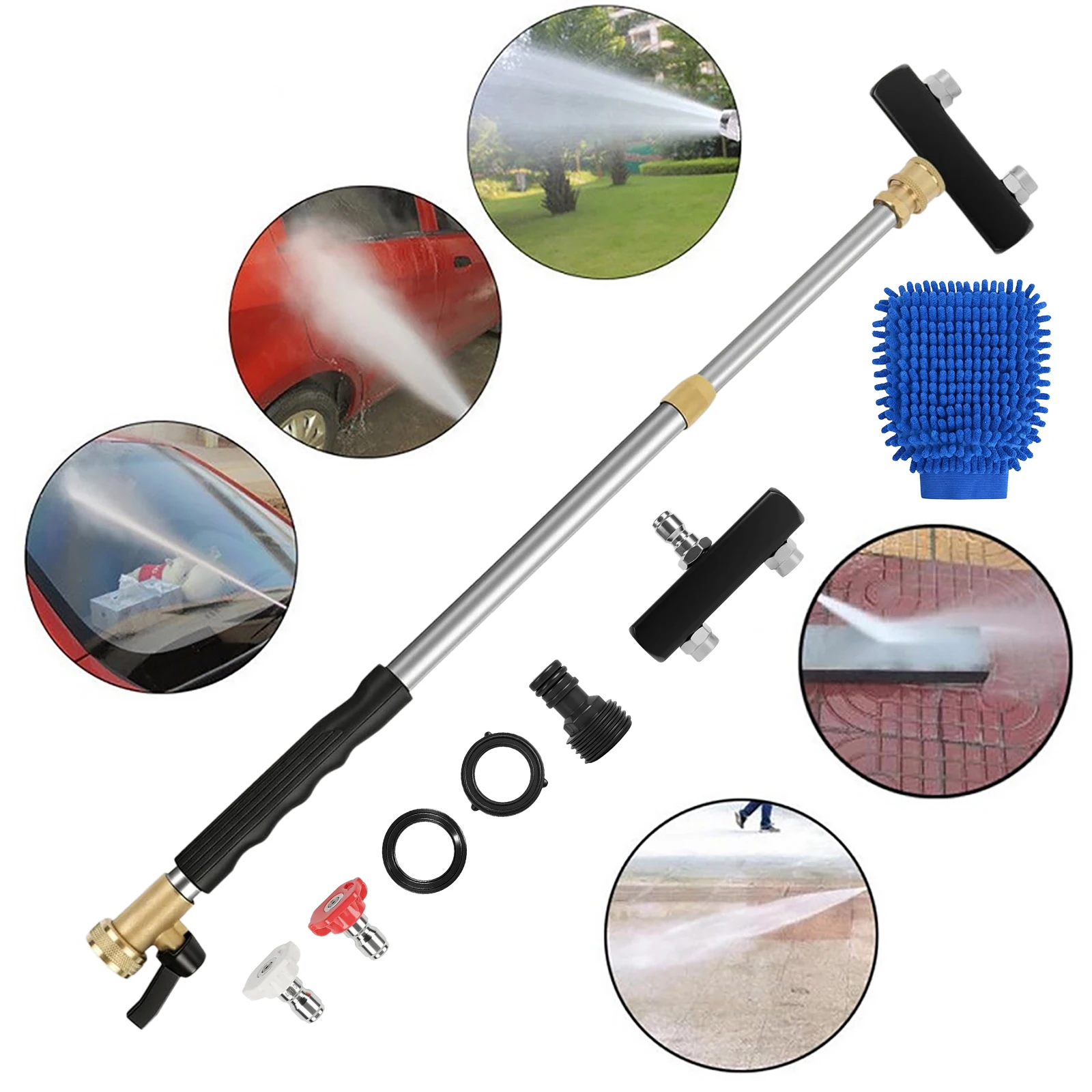 Jet Nozzle for Garden Hose with 3 Different Nozzles and Gloves High Pressure Power Washer for Car Washing Patio and Floor