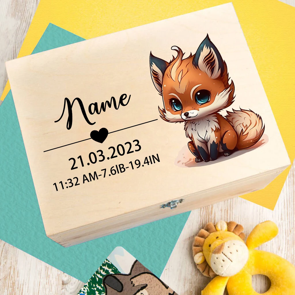 Custom Wooden Baby Box Newborn Baby Gift Personalised Infant Memory Box Cute Animal Print Wood Box Birth Stats Gift New Mom Gift