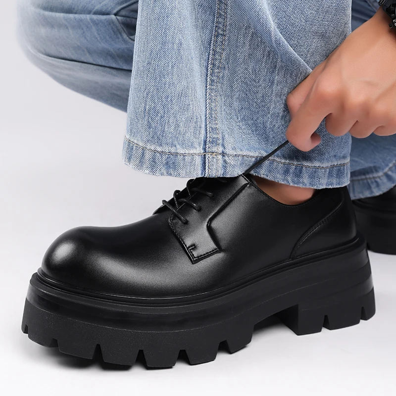 

Men's thick soled leather shoes High quality luxury style Leisure Work Office Black casual street shoes Derby New Versatile