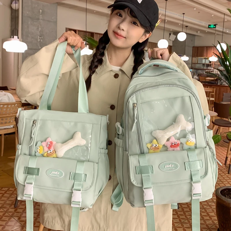 New Waterproof Nylon Women Backpack Female Travel Backpacks Schoolbag for Teenage Girls Khaki Bookbag Mochila Bookbag Set Bags