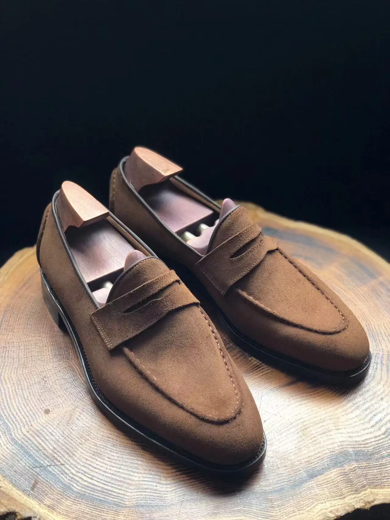 Cie ML14 Penny Loafer Suede Camel/Chestnut/Black Men Dress Leather Outsole Breathable Shoe Goodyear Welted Custom Color & Size