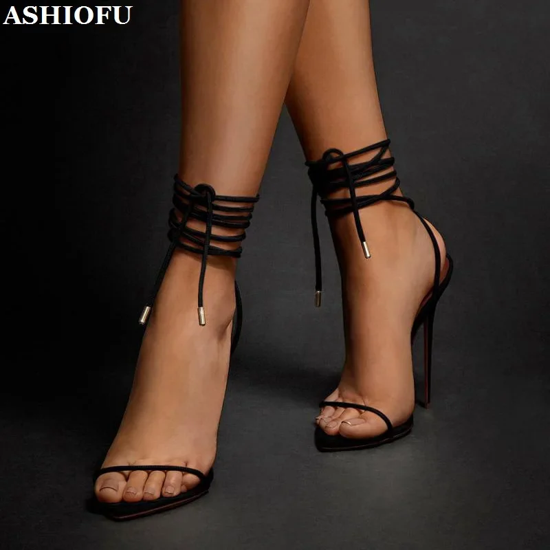 ASHIOFU New Hot Sales Women's High Heels Sandals Large Size 35-46 Summer Real Photos Party Daily Wear Evening Fashion Prom Shoes