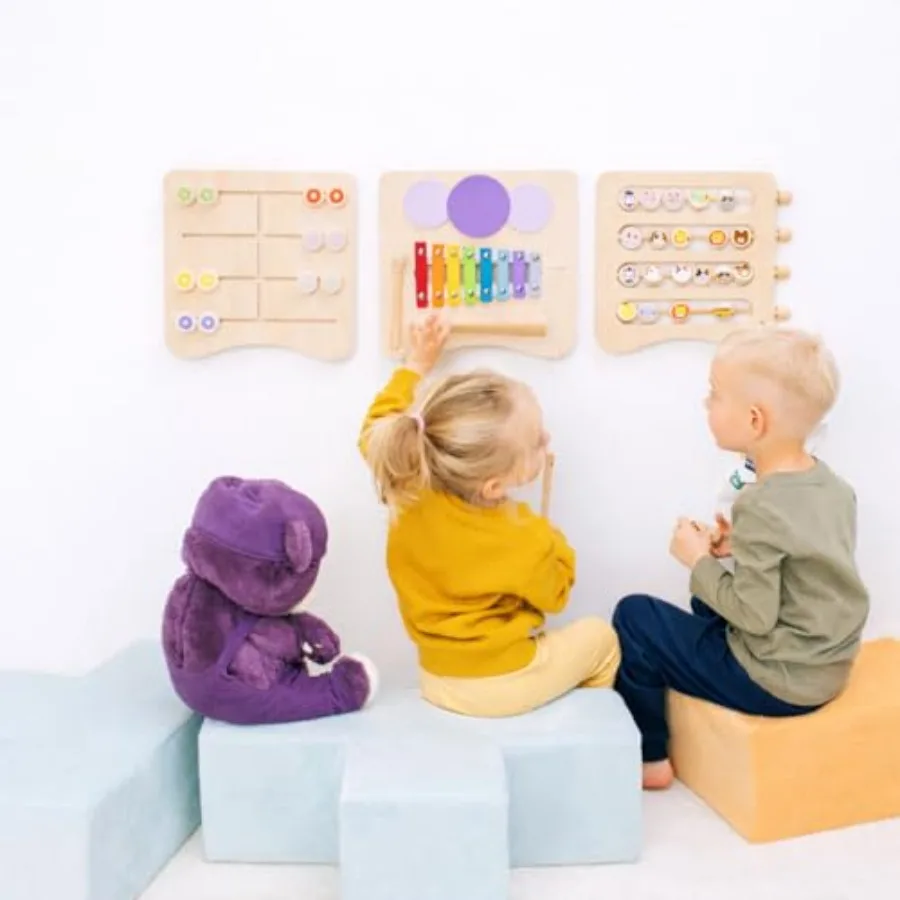 

Sensory Wall Panel for Detachable Wooden Montessori Busy Board Activity Center in Bright Colors for Toddler Indepen