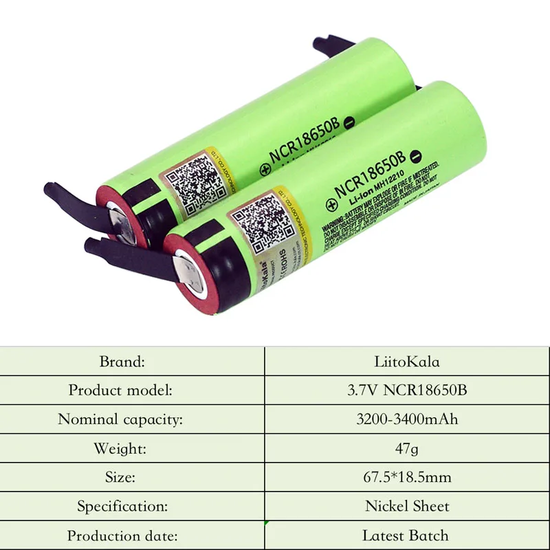 Liitokala جديد الأصلي NCR18650B 3.7 فولت 3400 مللي أمبير 18650 بطاريّة ليثيوم قابلة لإعادة الشحن لتقوم بها بنفسك بطاريات ورقة النيكل