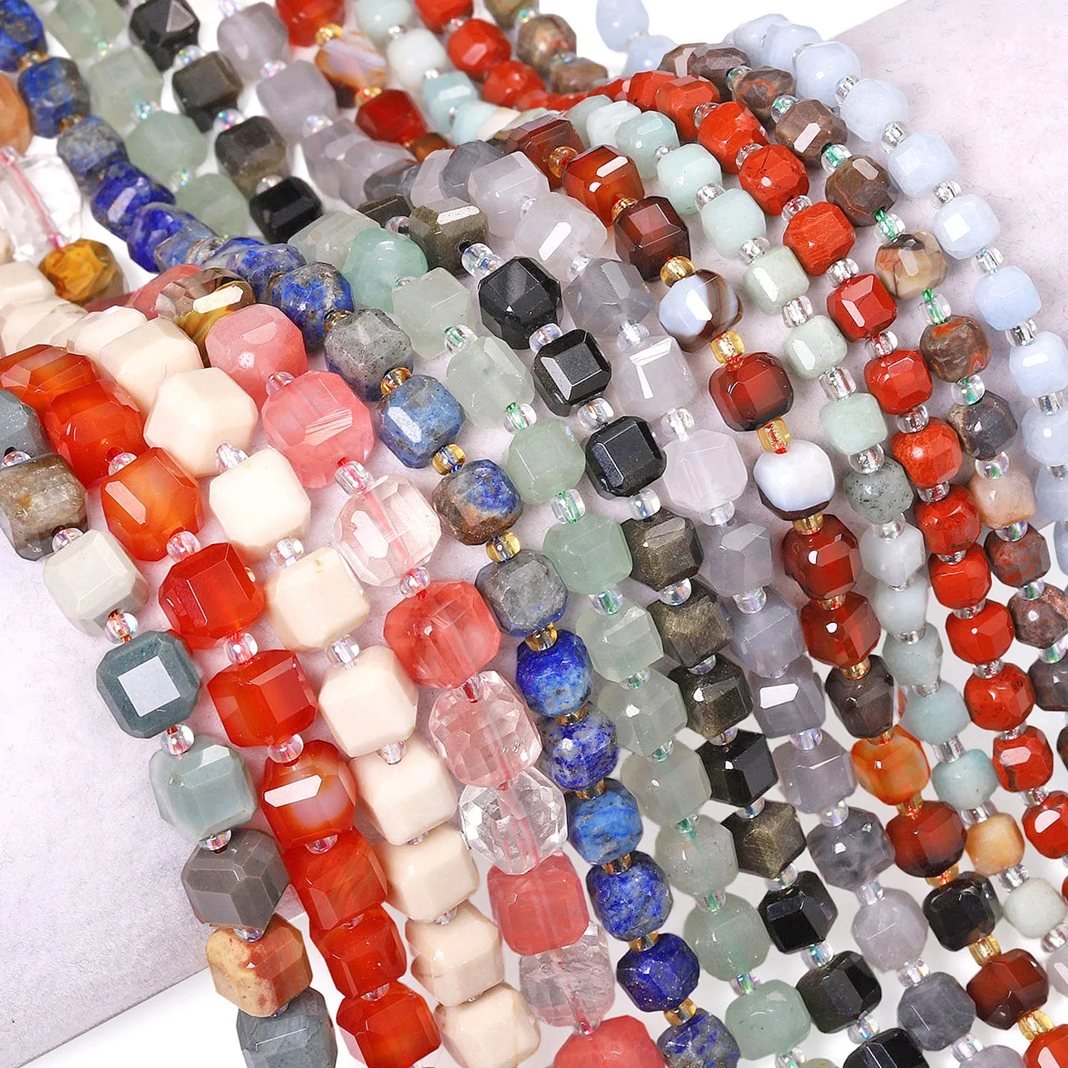 Natrual Stone 5-5.5mm 6.8-7.3mm 8-8.5mm Faceted Cube Beads Red Jasper Lapis Lazuli Smoky Quartz Kambaba Jasper Stone Beads