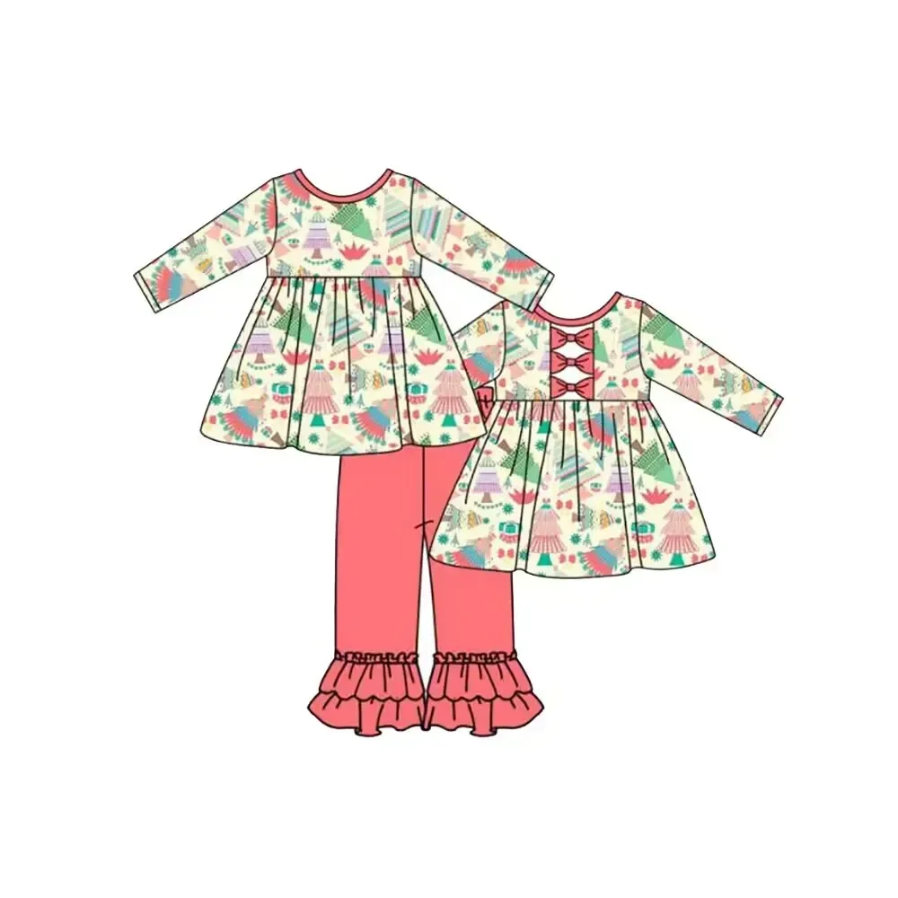 

Kids Clothes Girls Christmas Outfits Christmas Tree Print 2-piece Long-sleeved Trousers Set Fall Styles